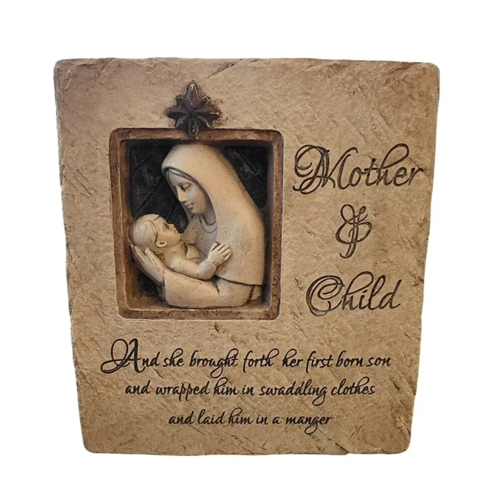 Mother and Child Faux Stone Resin Decor Mary & Jesus Religious Wall